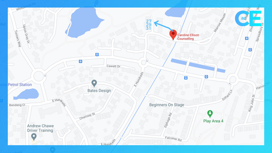 Map to find Caroline Ellison Counselling in Fleet Hampshire